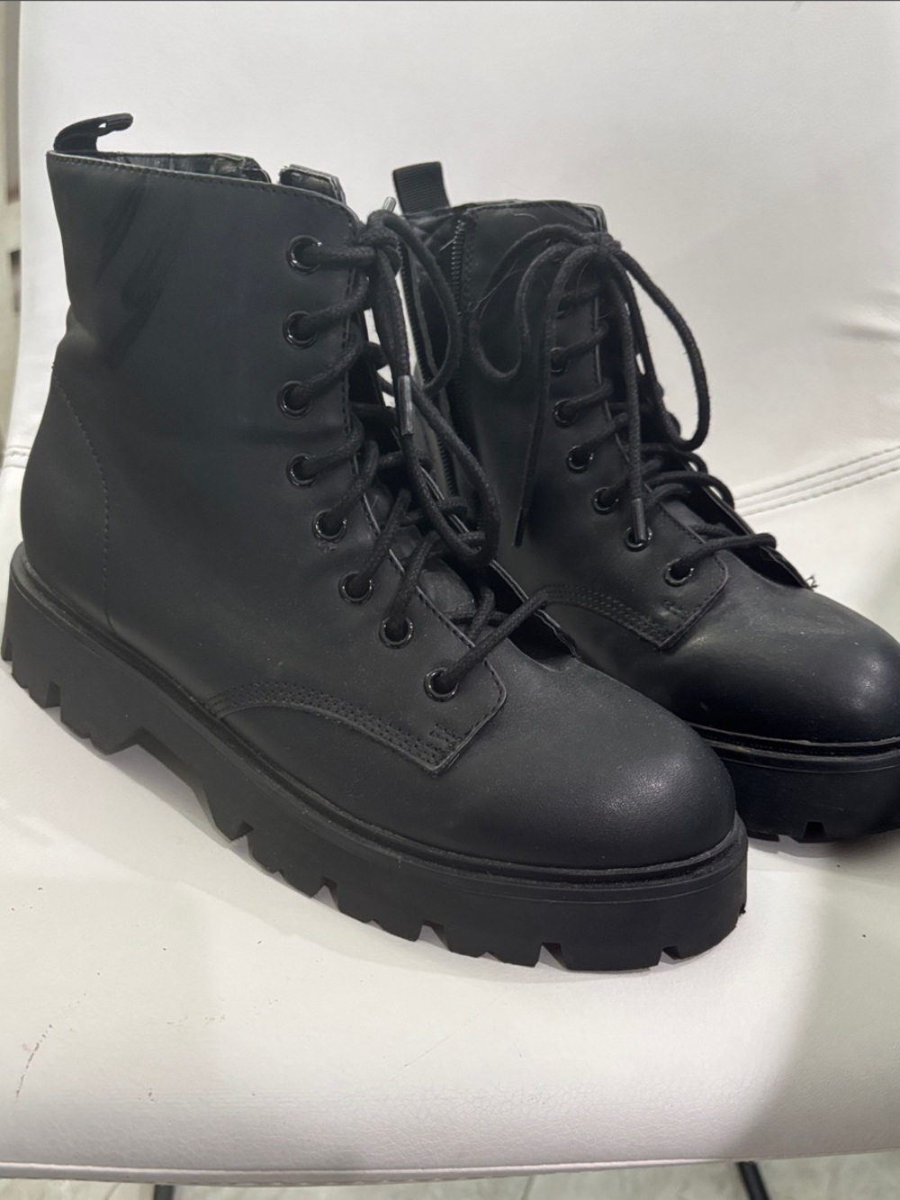 Madden girl Women's Black Lace-Up Combat Boots - Sleek Chunky Sole